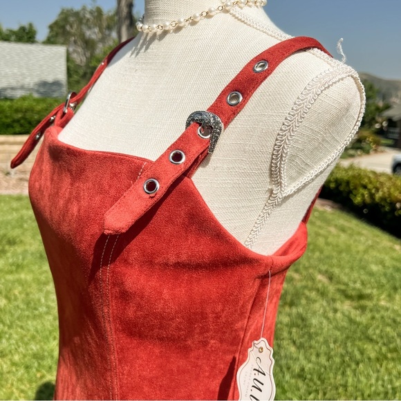 AUW Dresses & Skirts - Microsuede Dress NWT AUW Burnt Red Orange Silver Western Belt Straps Size Medium